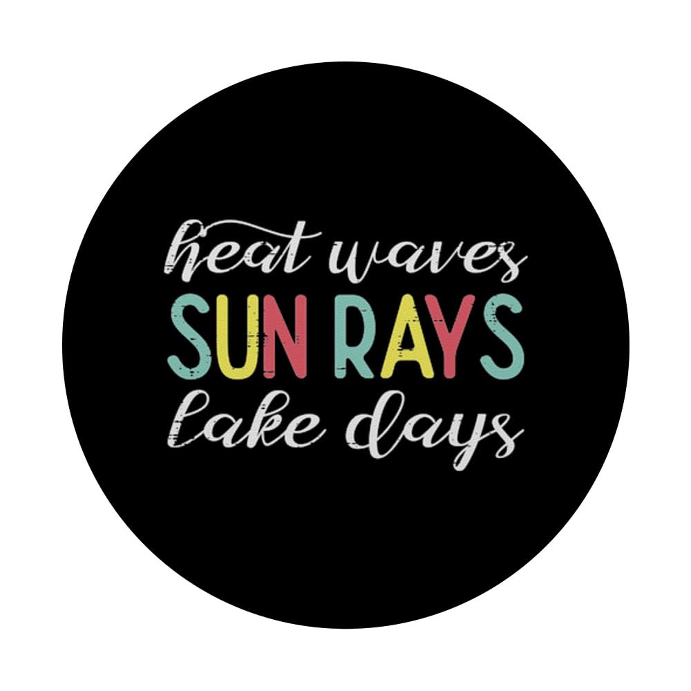 Heat Waves Sun Rays Lake Days Boat Pontoon Men Women Kids PopSockets Swappable PopGrip, Black - Image 3