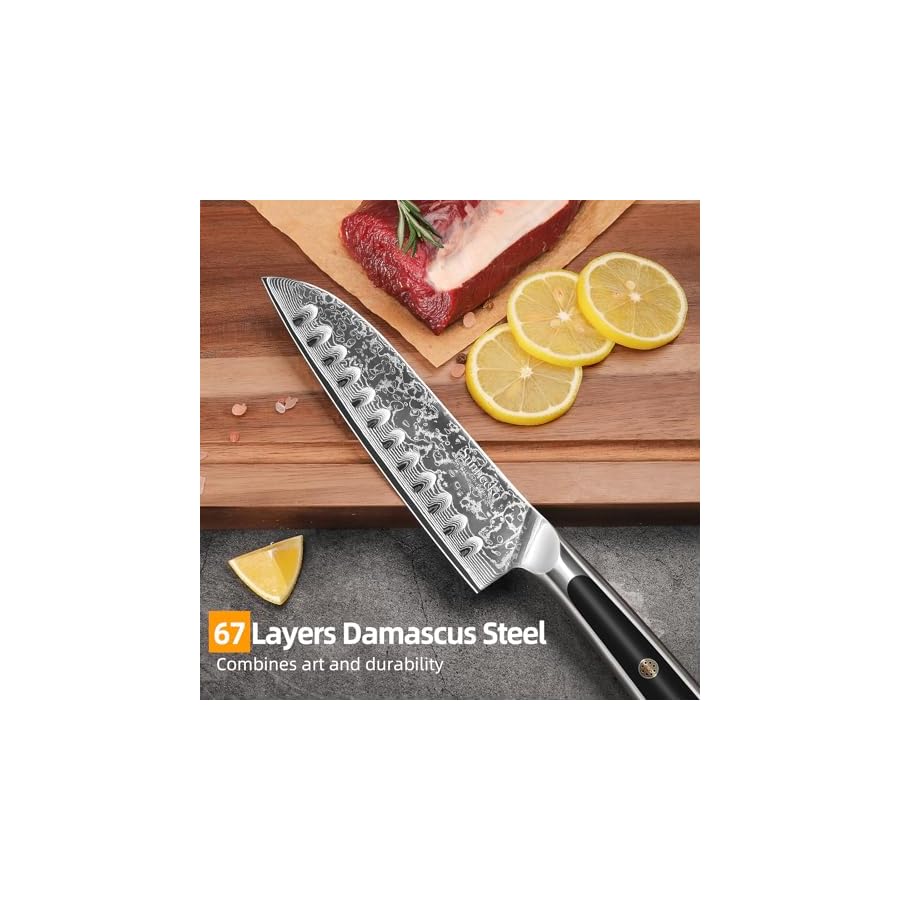 Sunnecko-Santoku-Knife-7-inch-Damascus-Chef-Knife-VG-10-Steel-Blade-Japanese-Knife-Sharp-Kitchen-Knife-with-Solid-Handle-Chopping-Knife-Perfect-for-Professional-Home-Use-Cutting-Knife Sunnecko Santoku Knife 7 inch, Damascus Chef Knife VG-10 Steel Blade Japanese Knife, Sharp Kitchen Knife with Solid Handle Chopping Knife Perfect for Professional Home Use Cutting Knife
