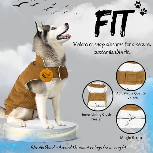 Image of Sage Square Winter Coloured Dog Coat - All-Weather Protection, Windproof, Waterproof Cozy Fleece Lining, Adjustable Straps, Durable Construction, Stylish, Comfortable, Jacket (Tan, XXX-Large)