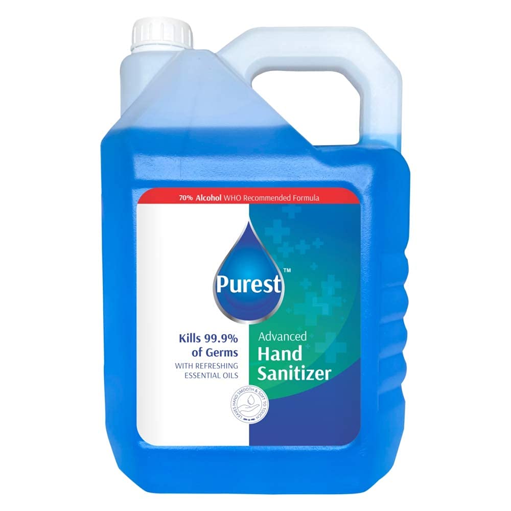 Purest Advanced Hand Sanitizer Liquid 70% Alcohol Based Kills 99.9% of Germs Without Soap And Water 5 Liter Net 5000 ml Refill Pack Can, (WHO Recommended Formula) (B0993K3CVW) Amazon Price History, Amazon Price Tracker