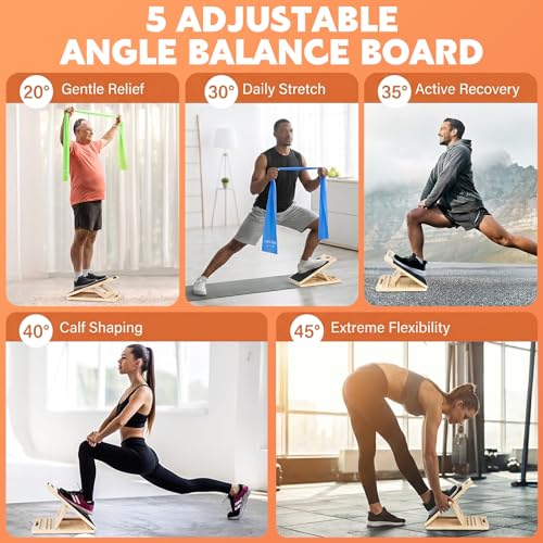 Image of Portable Slant Board for Calf Stretching, Adjustable Wooden Calf Stretcher Incline Board, Calf Stretch Board for Squats Leg Knees Heel Ankle Stretching