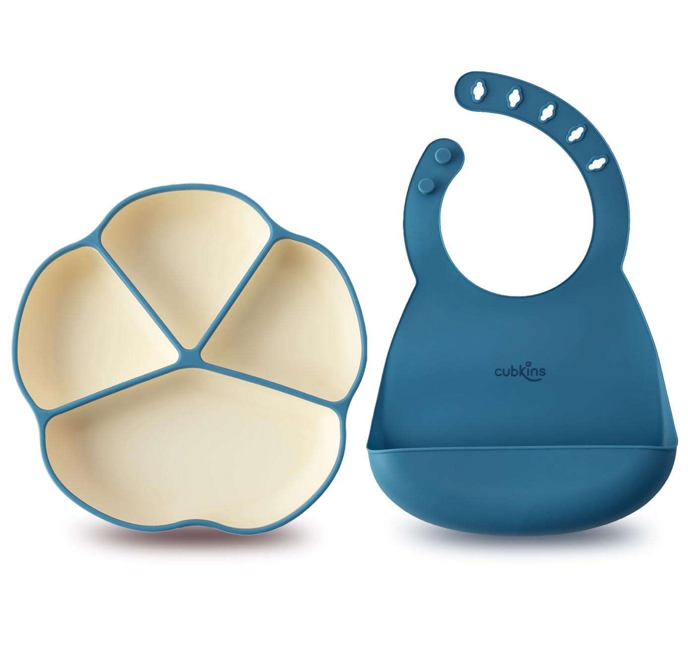CUBKINS Soft Silicone Suction Plate with Bib for Baby Feeding | Toddler Plate with Four Compartments for Kids | Washable & Reusable, Non-Messy Easy to Clean Adjustable Bib-image-42