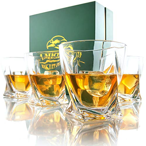 Amerigo Premium Whisky Set De 4 Vasos En Caja De Regalo Vasos De Whisky Twist 12oz para Whisky - Whisky De Regalo para Hombres - Vasos De Vidrio - Regalo del Día del Padre - Set De Bar
