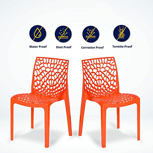 Image of Binani Web Designer Plastic Chair for Home, Office and Restaurant and Cafe|Armless Chair for Dining Room| Heavy Duty Outdoor Plastic Chair | Designer Balcony Chair (4, Orange)