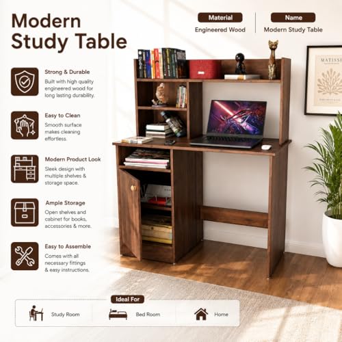 Image of Spyder Craft Indus Engineering Wood Modern Office Desk Study Table Computer Table for Office Work from Home Kids Study Room Workstation (Walnut)