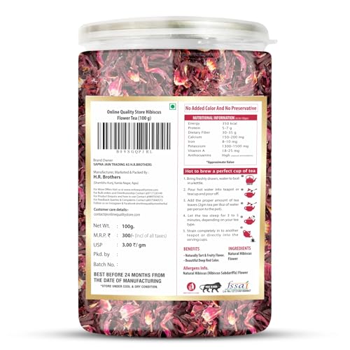 Image of Online Quality Store Hibiscus Flower Tea, Butterfly Pea, Chamomile, Lemongrass - 100gm Each (4 x 100 gm) Total 400 gm