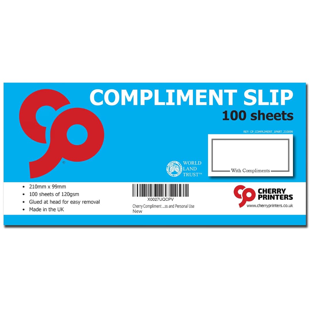 Cherry Printers | Compliment Slip | 210mm x 99mm DL | 20 Pack