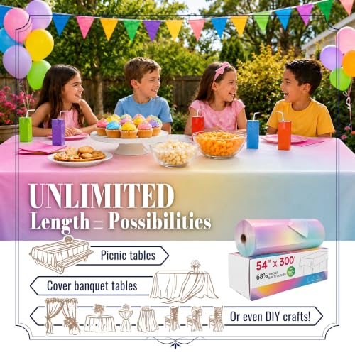 Image of Party Plastic Tablecloth Roll, 54IN x 300FT Disposable Table Cover