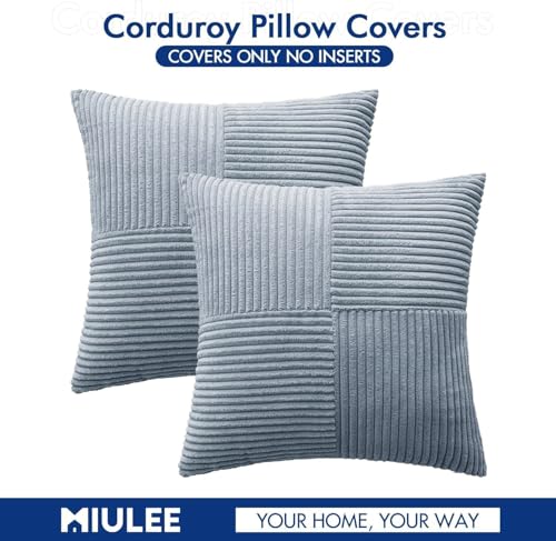 Image of MIULEE Coastal Dustyblue Decorative Throw Pillow Covers 18x18 Inch for Couch Bed Sofa Pack of 2 Summer Boho Farmhouse Throw Pillows Soft Cross Corduroy Patchwork Textured Cushion Cases