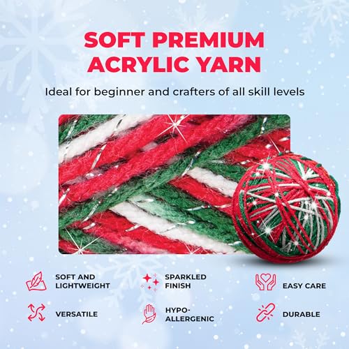 Image of Mary Maxim Starlette Sparkle Yarn, Medium Worsted Weight Yarn for Knitting and Crocheting, Acrylic Polyester Blend for Blankets, Clothing, and Decor, 196 Yards Christmas