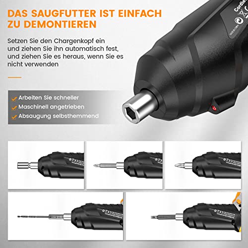 Akkuschrauber Klein - 3,6V Mini Elektrischer Schraubendreher mit Akku, 90° klappbar Electric Screwdriver Set mit 47tlg Zubehör, 2-Drehrichtung, LED Licht, Koffer, USB-Ladekabel – Bild 7