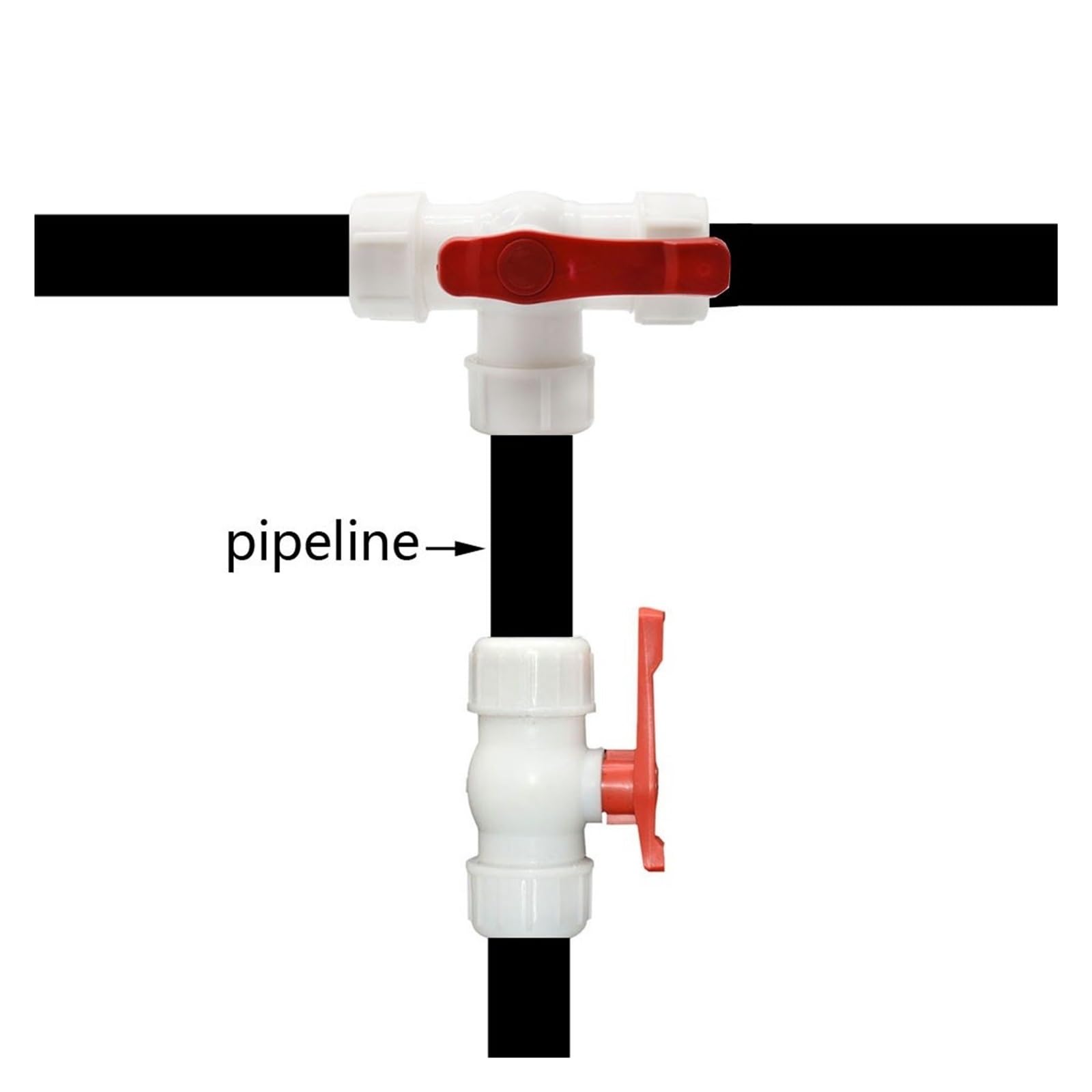Zawór kulowy z pełnym przejściem, Trójnik z plastikowym zaworem kulowym 3-drożnym do rur wodnych PVC i PE(50 mm x TEE)