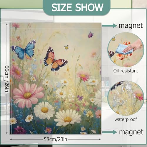 Image of Spring Wildflowers Dishwasher Magnets Decorative Cover,Pink Blue Butterfly Waterproof Magnetic Dishwasher Cover Panel,Refrigerator Magnet Cover for Kitchen Home Decor 23x26 Inch