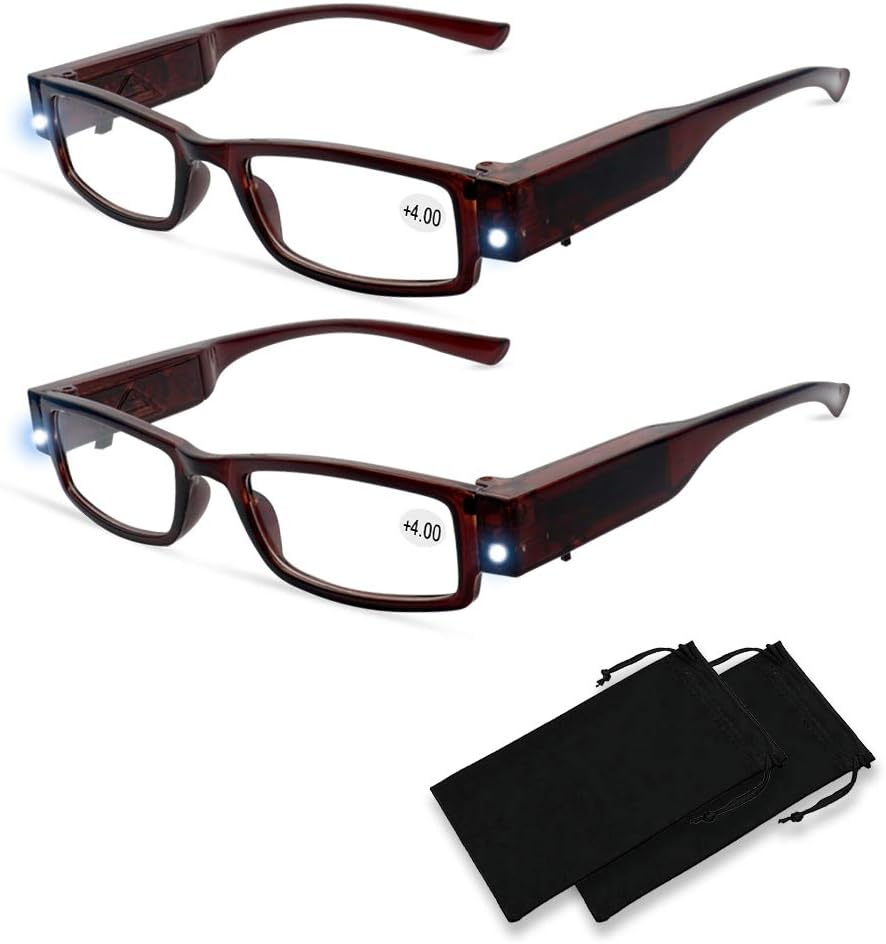 2 Pcs Reading Glasses with Lights for Men and Women Led