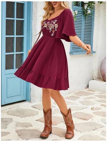 Image of BEAUDRM Women's Western Cowgirl Dress Floral Boho Mini Dresses Summer Flowy Sun Dress Country Vacation Outfits