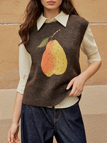 Image of CIDER Women's Sweater Vest Knit Sleeveless Pear Cute Graphic Tank Top | Fun Tops, Fall, Trendy Outfits