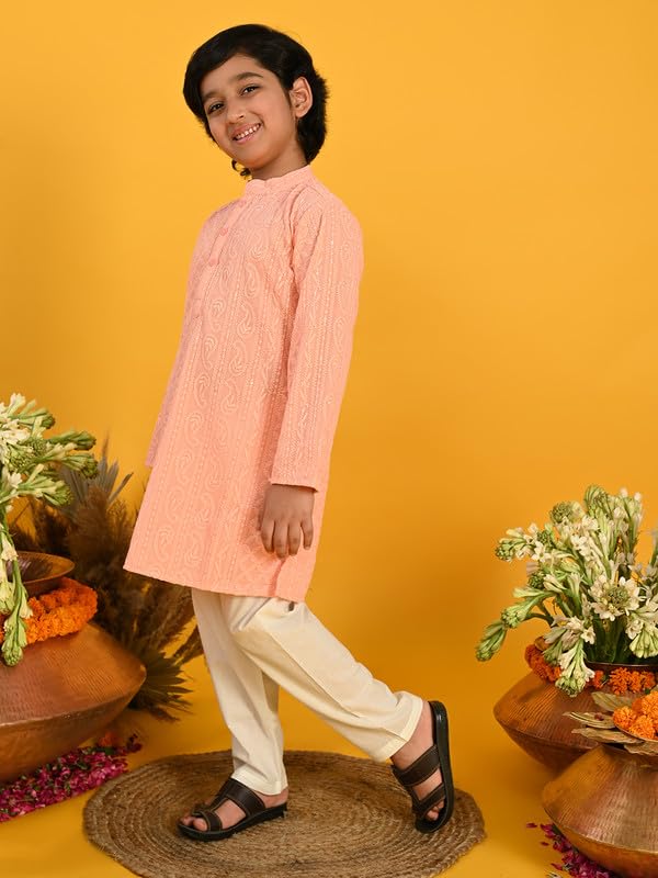 Image of Saka Designs Boy's Embroidered Kurta & Pyjamas - Red