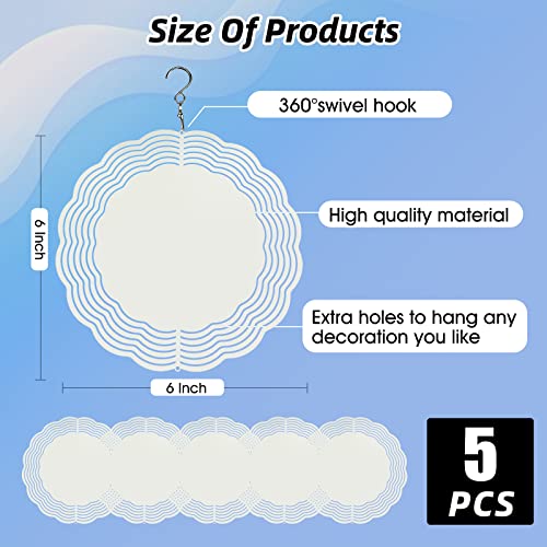 Image of 5 Pack Sublimation Wind Spinner Blanks 6 Inch Wind Spinners Sublimation Blanks 3D Aluminum Metal Wind Spinners for Yard and Garden Indoor Outdoor Window Porch Front Door Decoration Round