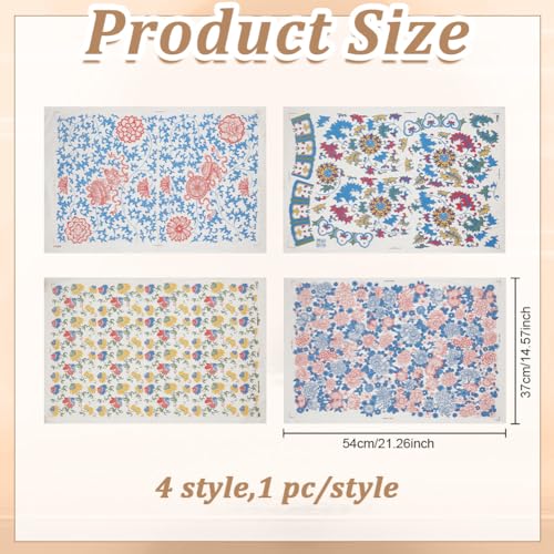 WEBEEDY 4 Styles Keramik Ton Transfer Papiere Vintage Blumen Unterglasur Transfers Abziehbilder Keramik DIY Aufkleber für Overglaze Emaille Wasserschieber Abziehbild, 54 x 37 cm