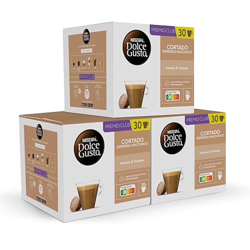 NESCAFÉ Dolce Gusto Cortado - Cápsulas de Café, 90 Cápsulas (3 x 30) - Notas a almendra tostada - Originales para cafeteras Dolce Gusto