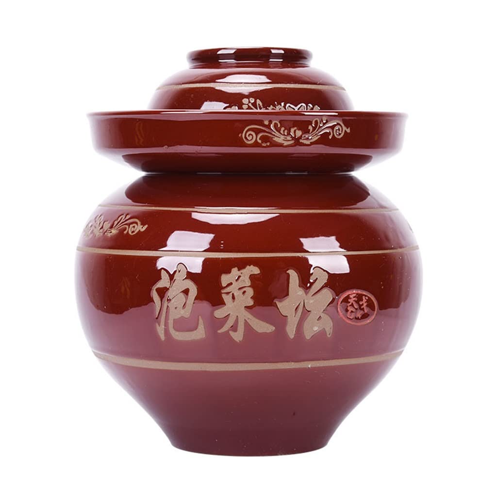 Traditionelles Fermentationsglas-Set, Beizbehälter mit Wasserverschluss, Airlock-Deckel, Keramik-Fermentationsset for Weinbrauen, Einlegen von Kimchi, Sauerkraut, Gemüse-Honig-Behälter