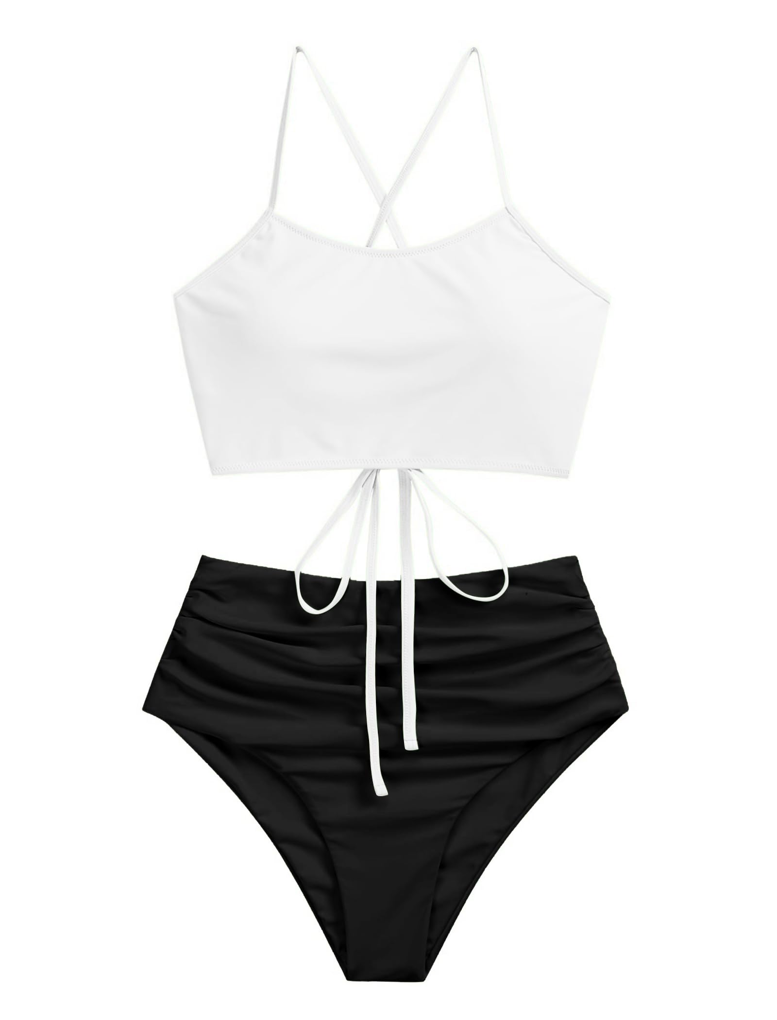 Women's Crisscross Ruched High Waisted Bottom Bikini Set Two Piece Swimsuit Tankini