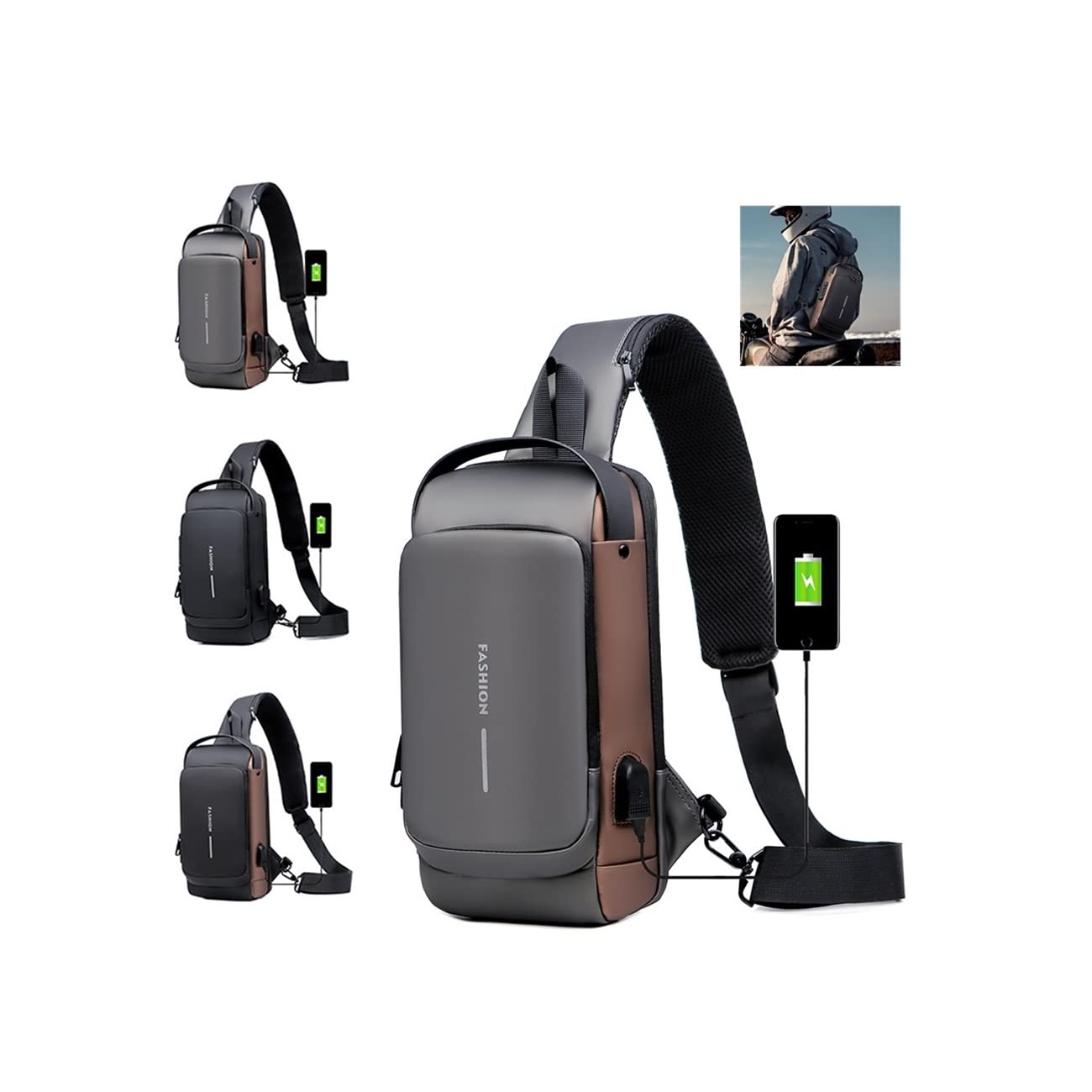 USB Charging Sport Sling Anti-theft Shoulder Bag, Anti Theft Sling Bag, Waterproof Shoulder Backpack, Sports Crossbody Bag