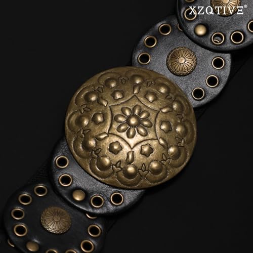 XZQTIVE Women's Western Belt with Concho Discs Adjustable Cowgirl Waist Belt Vintage Wide Disc Design for Dresses Jeans4