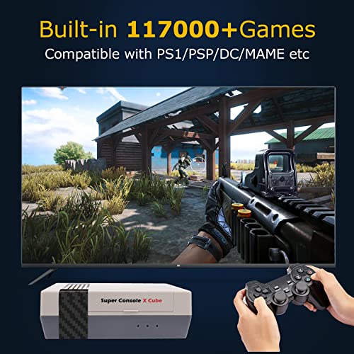 Kinhank Video Games Consoles 256G, Super Console X Cube Retro Game Console With 117000+ Classic Games Compatible With Psp/Ps1/Dc/Mame Etc, 2 Wireless Game Controllers #TOP1