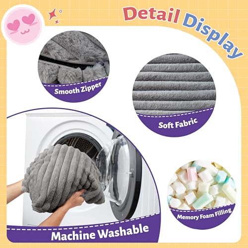 Image of HABUTWAY 2FT Bean Bag Chair, 2' Bean Bag Chairs with Memory Foam Filled, Small Comfy Beanbag Chair with Stripe Plush Cover for Living Room Bedroom Dorm,Grey