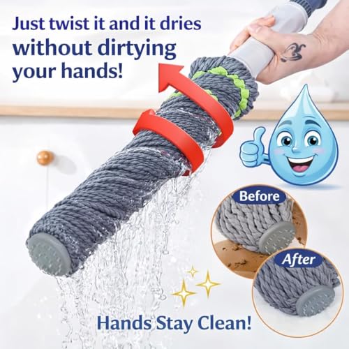 Image of QONETIC Microfiber Twist Mop for Floor Cleaning - Squeeze Stick, Durable, Easy to Use Cleaner, Effective Poocha for Hardwood, Tile, and Laminate for Floor Easy to Use (Twist mop - 0316)