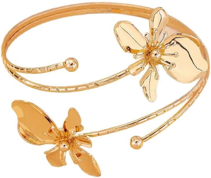 Fuqimanman2020 Boho Arm Cuff Upper Arm Band Cuff Bracelet Silver Gold Adjustable Flower Butterfly Cuff Bangle Bracelet Charm Holiday Beach Party Jewelry