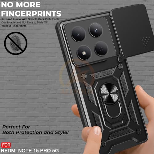 Image of Armor Bumper Back Cover Case for Redmi Note 15 Pro 5G Rotating Camera Cover, Ring Holder & Kickstand | Heavy Duty & 360 Degree Protection Redmi Note 15 Pro 5G Back Cover (Black)