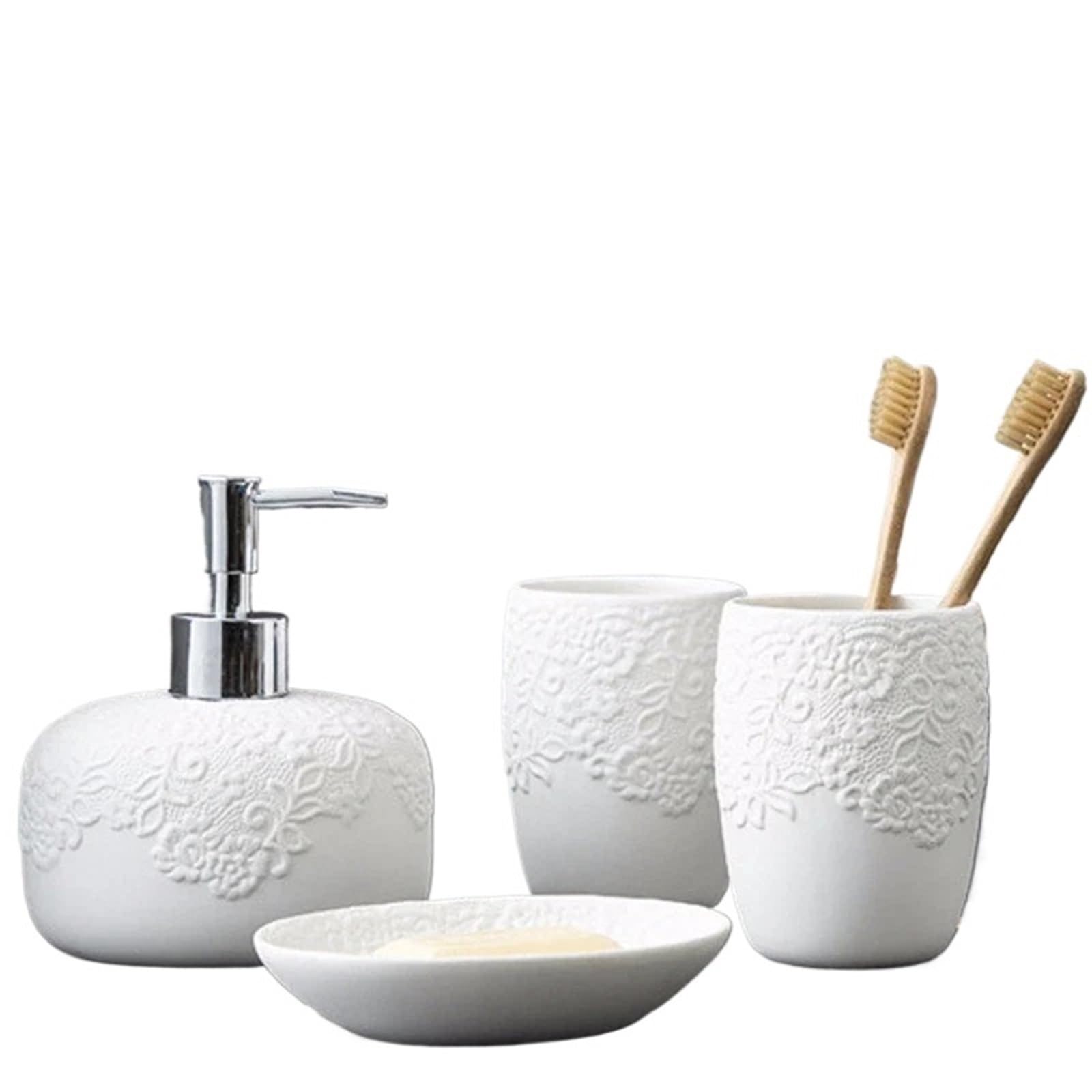 Juego de Accesorios de Baño Baño Creativo De Cuatro Piezas En Relieve Blanco