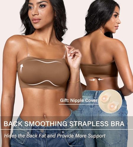 Image of DEANGELMON Strapless Bras for Women Non-Slip Silicone Bandeau Seamless Tube Top Bralette Comfy Non Padded Stretchy Stylish