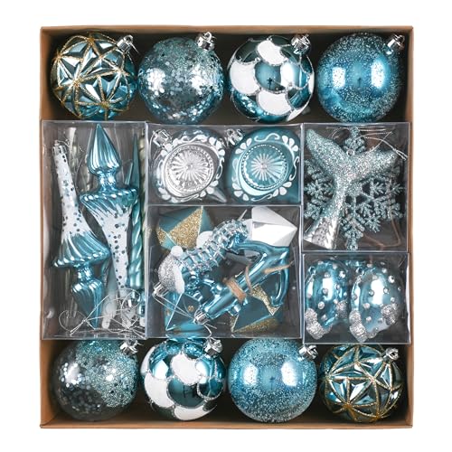 Valery Madelyn Christmas Ornaments Tree Decorations Set, 60ct Light Blue and Silver...