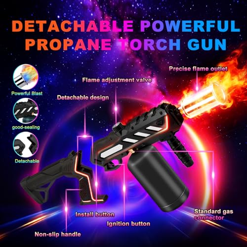 Image of Propane Torch with Detachable Design - Adjustable Flame Blow Torch for BBQ, Searing Steak, Grilling, Campfires, Welding & Sous Vide - Kitchen Torch for Charcoal Grills & Camping (Tank Not Included)