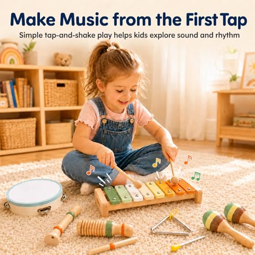 Wooden Musical Instruments, 12-Piece Montessori Percussion Set for Kids 3+ - image 2