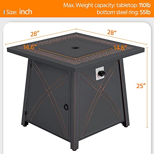 Yaheetech 28 inch Outdoor Gas Fire Pit Table 50,000 BTU Propane Fire Pit with Lid and Lava Rocks, Multifunctional 2 in 1 Gas Firepit for Patio/Backyard/Deck/Party, CSA Certification, Copper