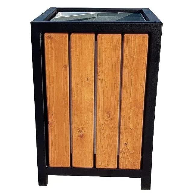 Poubelle d'extérieur robuste en bois et acier galvanisé, couleur érable, volume 45 litres et 60 litres, propreté et ordonnée dans le jardin, le jardin et la ville et la maison., Érable, 45 Liter mit
