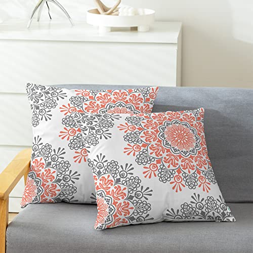 Calitime Throw Pillow Cases Pack Of 2 Cozy Fleece Asymmetrical Mandala Floral Compass Medallion Decorative Cushion Covers For Couch Bed Sofa Farmhouse Decoration 18 X 18 Inches Coral Pink Gray #TOP10