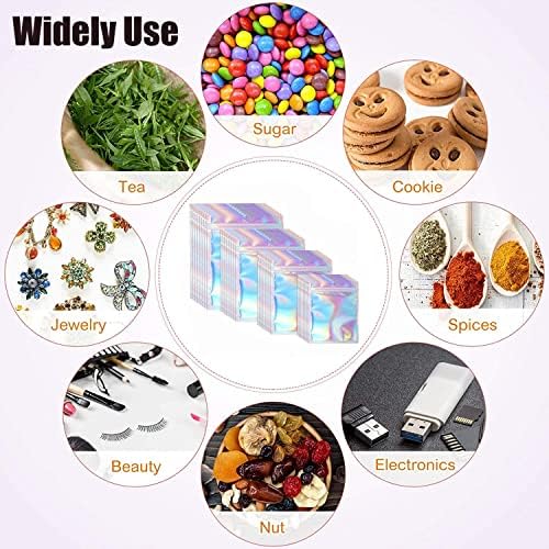 Foil Ziplock Bags , 120 Pcs Holographic Packaging Bags Resealable Smell Proof Bags Zip Lock Bags Mylar Bags Foil Bags for Food Storage Coffee Beans (S)