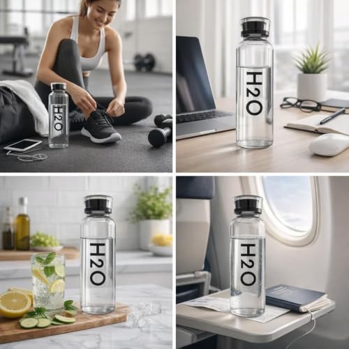 Image of Glass Water Bottle for Adults, Student Direct Drinking Freezer Safe, Leak Proof, Gym Travel On-The-Go Hotel-Style Design Borosilicate Glass Water Bottle With Time Marker (MULTIColor 1000 ML)