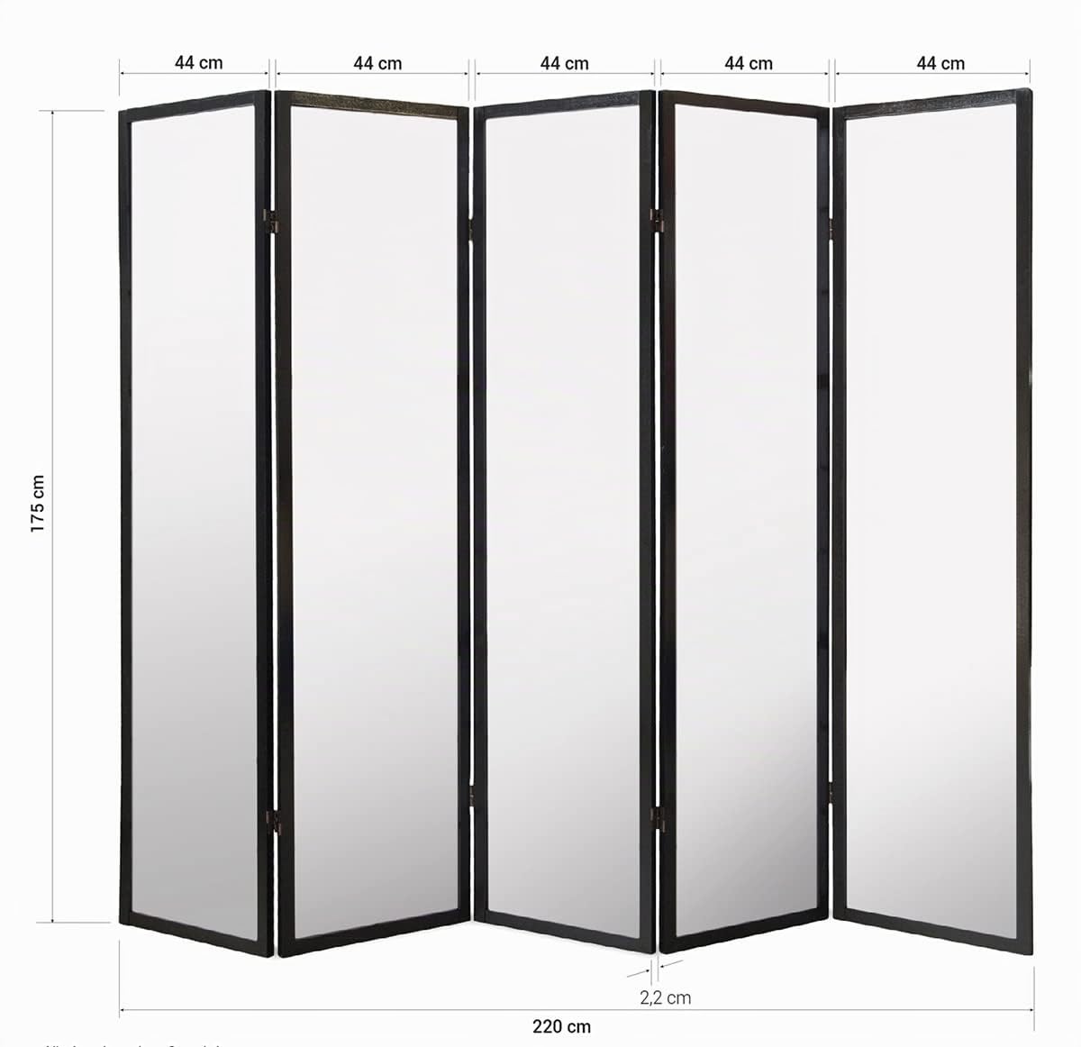 PEGANE Paravent Japonais Fleur de Cerisier en Bois Noir de 5 pans, L220 x H175 x P2 cm