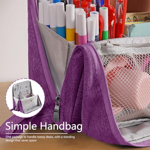 Doresty Makeup Bag, Travel Makeup Organizer, Parallel Traveler Make-up Bags Fold Down, Standing Makeup Bag, Large Capacity, Waterproof with Compartments(Purple)2