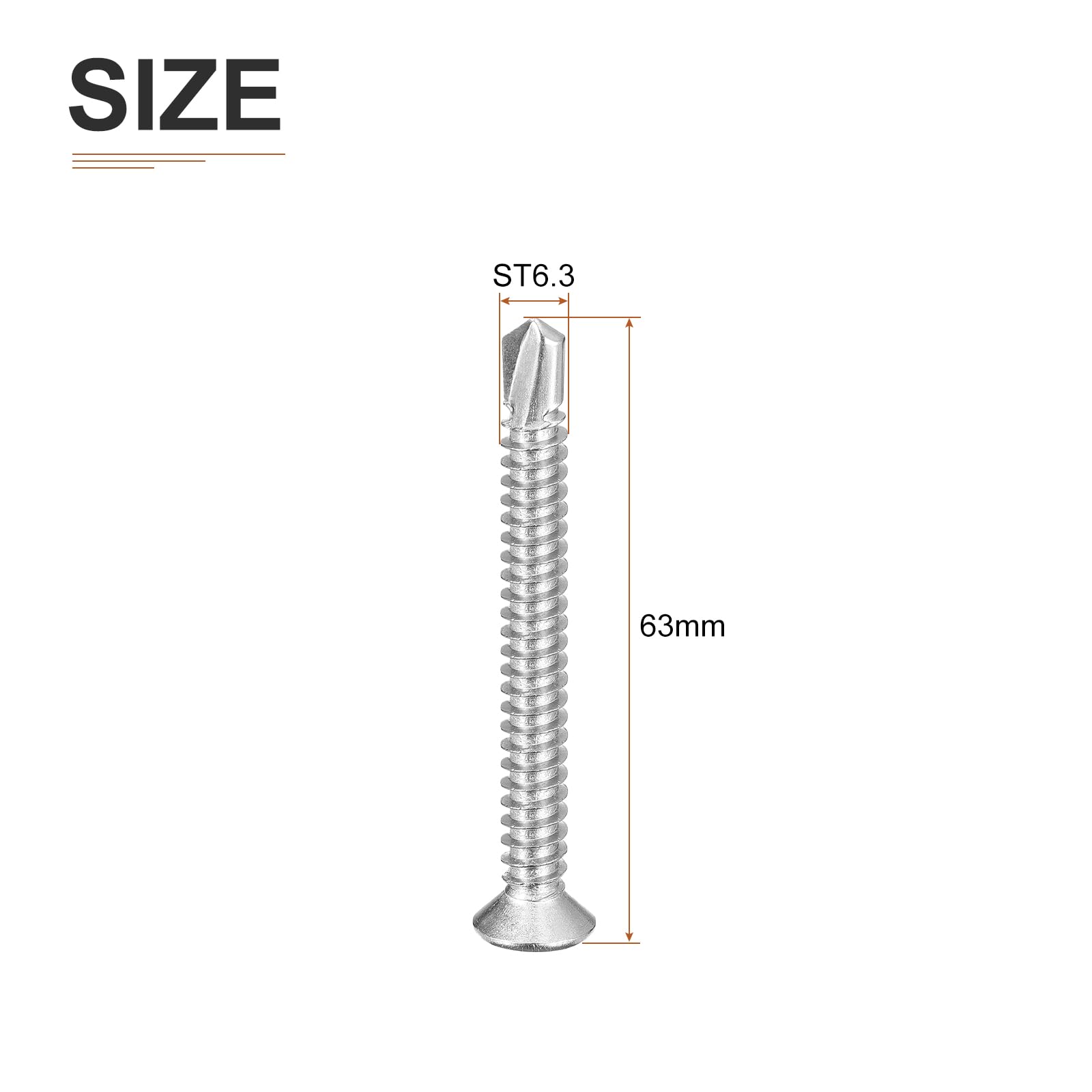 DTGN 25Pcs ST6.3x63mm Self Drilling Screws, 410 Stainless Steel Flat Head Phillips Sheet Metal Screw - Image 2
