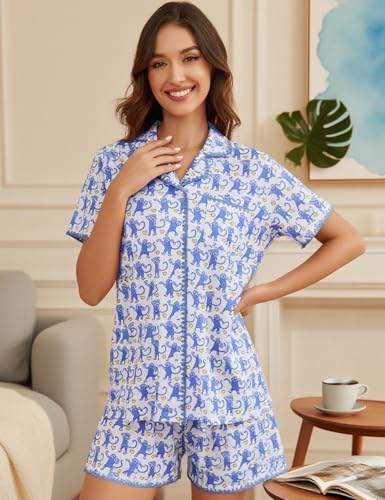 Image of SWOMOG Womens Button Down Pajamas Set Short Sleeve Sleepwear Bride Soft Pj Lounge Sets XS-3XL