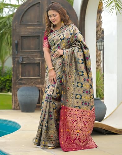 Image of SIRIL Women's Banarasi Weaving Soft Silk Saree With Unstitched Blouse Piece(4791S141 Green)