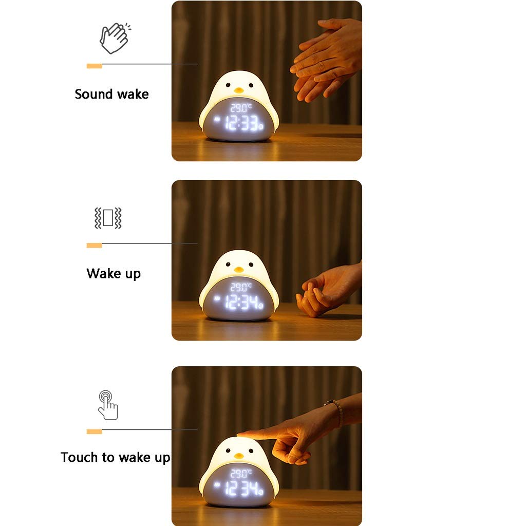 Luz De La Noche Con El Reloj De Alarma/Termómetro Función, Niños De La Lámpara De Noche, Lámpara Del Ojo De Silicona Suave, Las Luces Del Sueño Del Bebé, Recargable