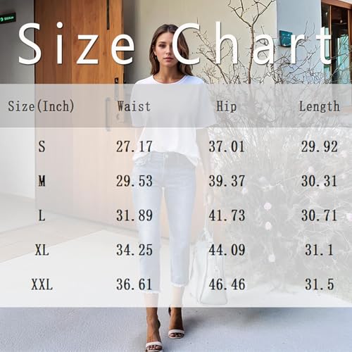 Women's High Waisted Denim Capris Stretchy Straight Leg Cropped Jeans with Raw Hem Casual Pants3
